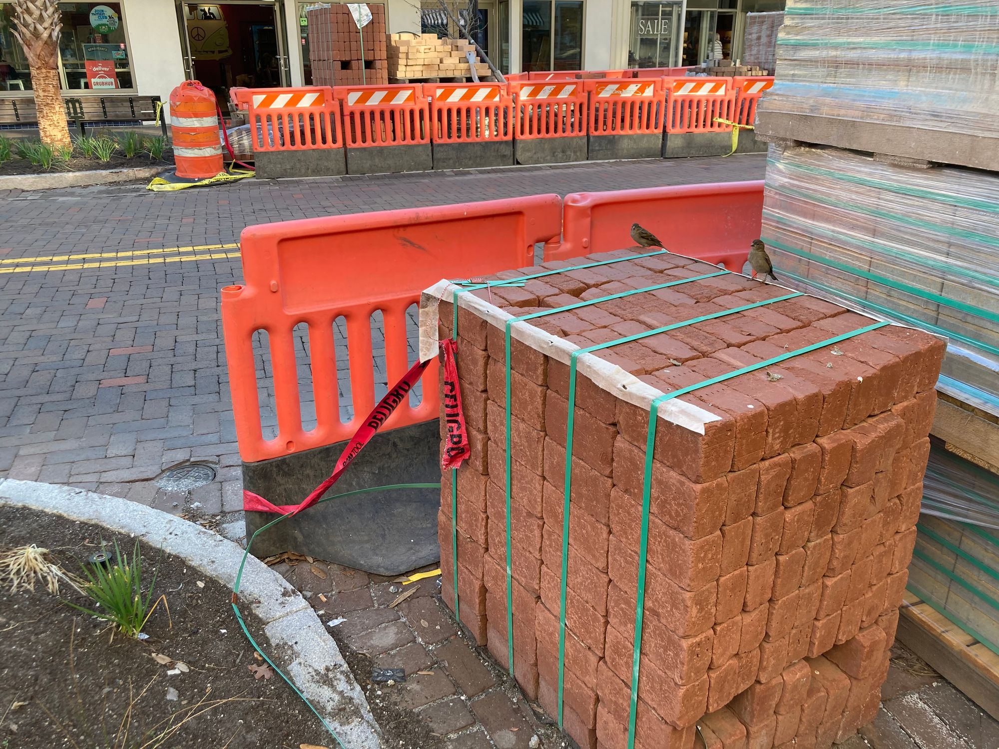 Coaldale Block street pavers line a walkway at Spring Hill College, Aug.  22, 2020, in Mobile, Alabama. The red clay bricks were made by Coaldale  Brick Stock Photo - Alamy